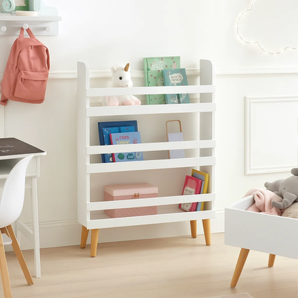Børnebibliotek med 3 hylder til bøger og legetøj