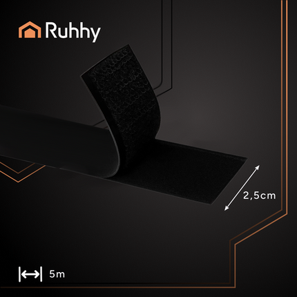 Selvklæbende Velcro tape 5m x 2.5cm - Praktisk og nem montering