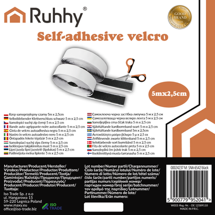Selvklæbende Velcro tape 5m x 2.5cm - Praktisk og nem montering