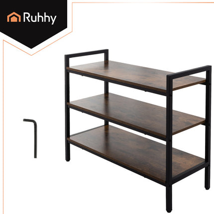 Sko rack 79 cm med 3 hylder i metal og træ