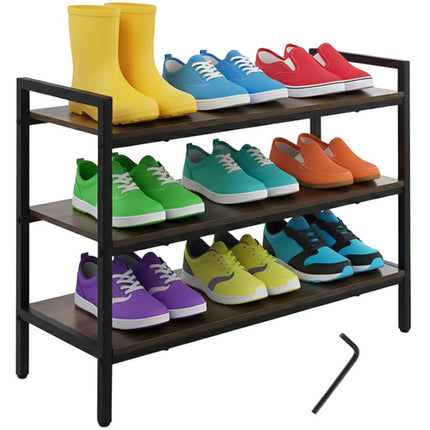 Sko rack 79 cm med 3 hylder i metal og træ
