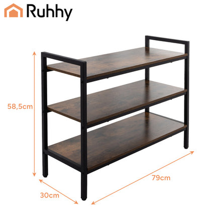Sko rack 79 cm med 3 hylder i metal og træ