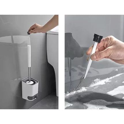 Silicone Toiletbørste med Stativ og Renseværktøj – Hygiejnisk og Elegant