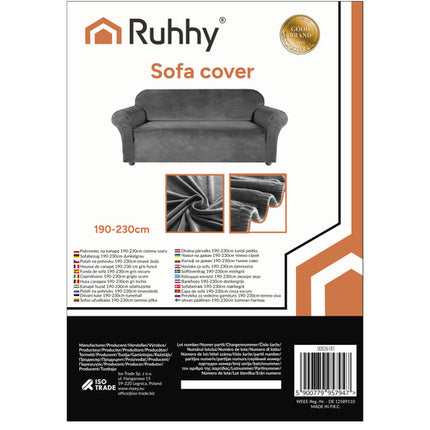 Elegant sofa cover i mørkegrå velour til hjørnesofaer