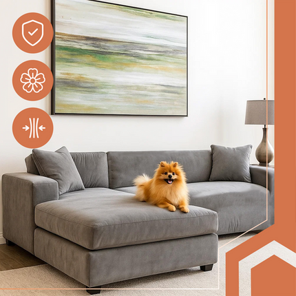 Elegant sofa cover i mørkegrå velour til hjørnesofaer