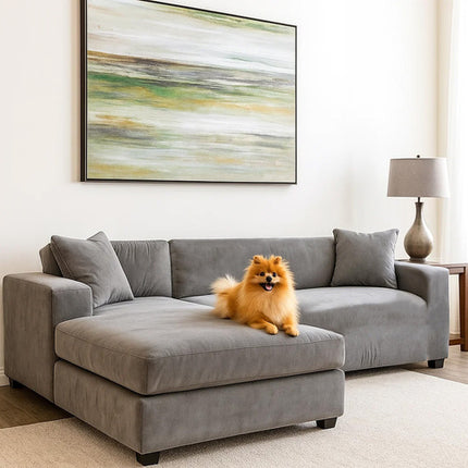 Elegant sofa cover i mørkegrå velour til hjørnesofaer