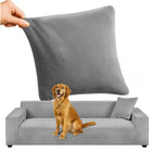 Elegant sofa cover i mørkegrå velour til hjørnesofaer