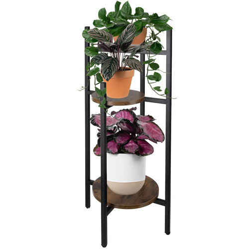 Blomsterstativ 80 cm med 3 niveauer i metal og MDF – blomsterstand til stue, kontor og have, 15 kg pr. hylde