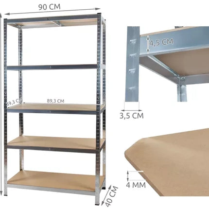 Stabil Opbevaringshylde med 5 Hylder - 180 x 90 x 40 cm