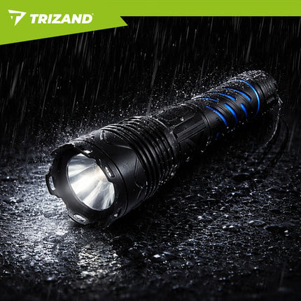 Taktisk LED lommelygte 1500 lumen med zoom og powerbank funktion