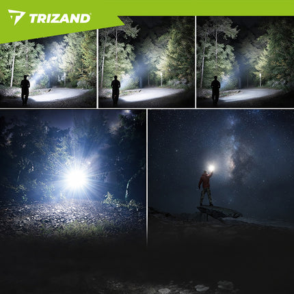 Taktisk LED lommelygte 1500 lumen med zoom og powerbank funktion