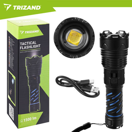 Taktisk LED lommelygte 1500 lumen med zoom og powerbank funktion