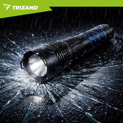 Taktisk LED lommelygte 1500 lumen med zoom og powerbank funktion
