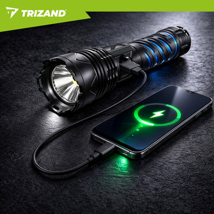 Taktisk LED lommelygte 1500 lumen med zoom og powerbank funktion