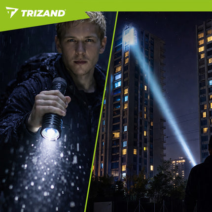 Taktisk LED lommelygte 1500 lumen med zoom og powerbank funktion