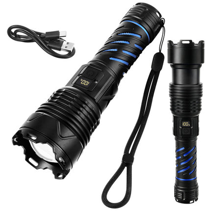 Taktisk LED lommelygte 1500 lumen med zoom og powerbank funktion