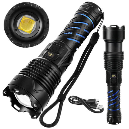 Taktisk LED lommelygte 1500 lumen med zoom og powerbank funktion