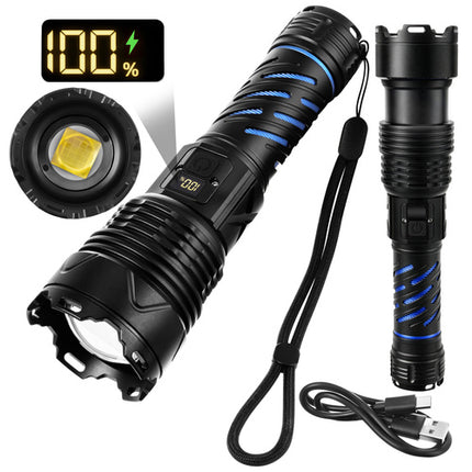 Taktisk LED lommelygte 1500 lumen med zoom og powerbank funktion