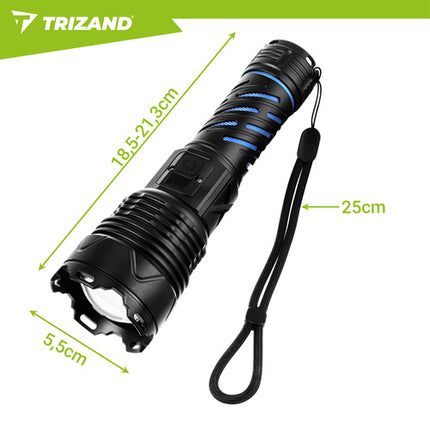 Taktisk LED lommelygte 1500 lumen med zoom og powerbank funktion