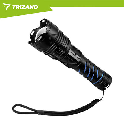 Taktisk LED lommelygte 1500 lumen med zoom og powerbank funktion