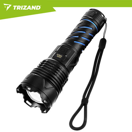 Taktisk LED lommelygte 1500 lumen med zoom og powerbank funktion