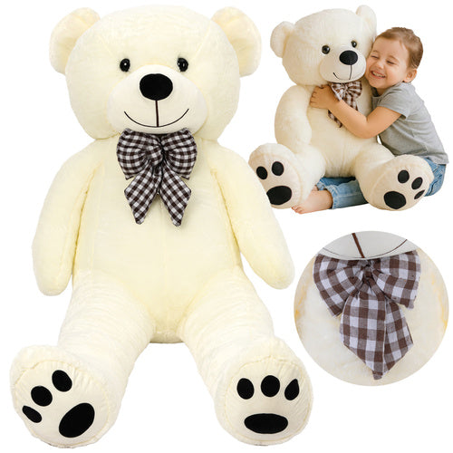 Bamse 100 cm med sløjfe – blød teddybjørn med broderede detaljer og fleksibel krop, sikker fra 0 år