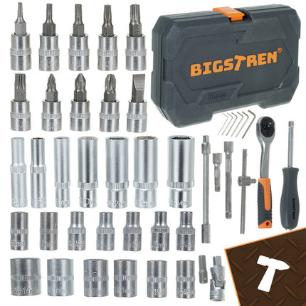 Værktøjssæt 56 dele med 1/4" topnøgler og bits i kuffert