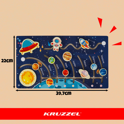 Træpuzzle - Solsystem med planeter og raket