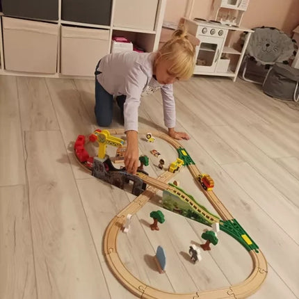 Træbane til Børn - 3,2 m Legesæt med 57 Elementer