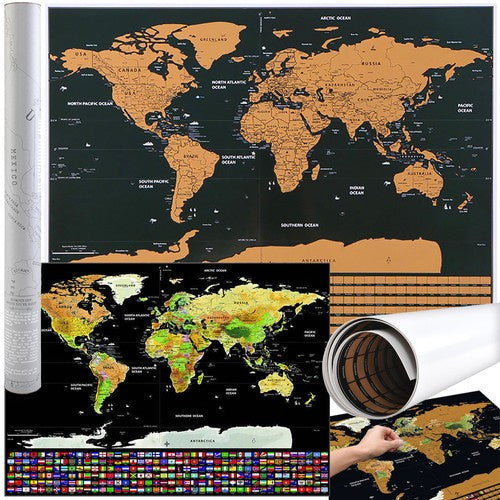 Verdenskort Scratch Map med Flag - Perfekt Gave til Rejsende