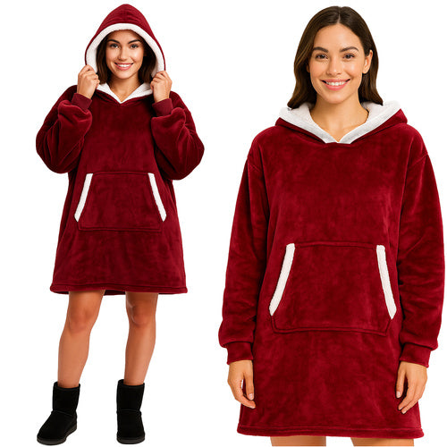 Oversize blanket sweatshirt med hætte og lomme i rød