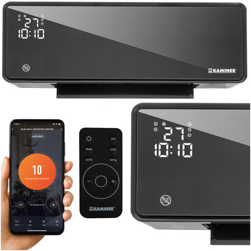 Varmeblæser til væg 2000 W med WiFi og ugetimer – vægvarmer med 2 varmetrin, vinduessensor og LED-skærm