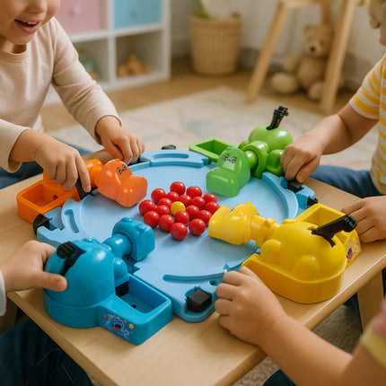 Hungry Hippos spil - sjovt familie arcade spil med nemme regler