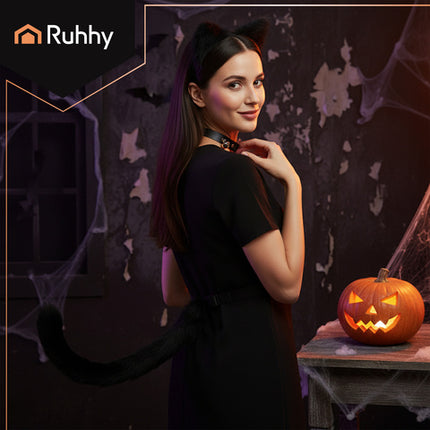 3-i-1 kostume sæt med hale, ører og choker i sort