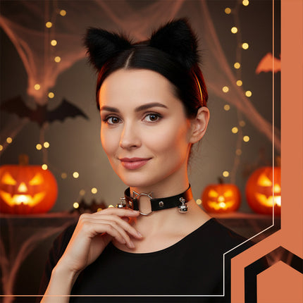 3-i-1 kostume sæt med hale, ører og choker i sort