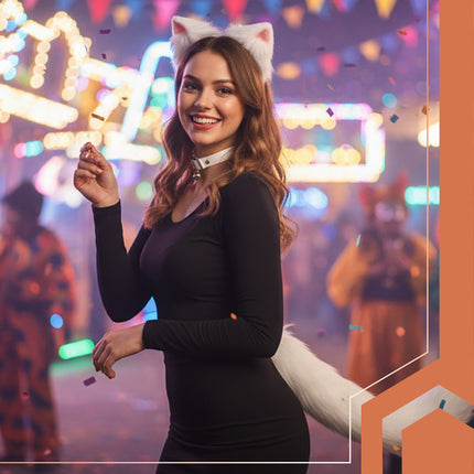 3-i-1 kostume sæt med hale, ører og choker i hvid