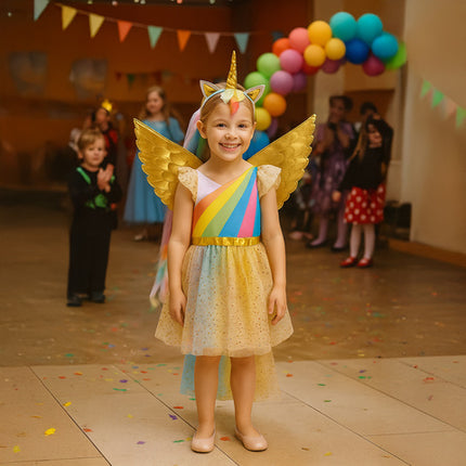 Unicorn kostume til børn med vinger og hovedbånd