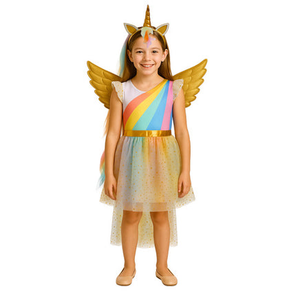 Unicorn kostume til børn med kjole, vinger og hovedbånd