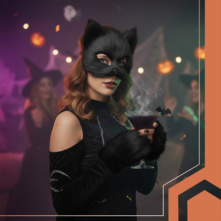 4-delt kostume sæt til kat, ræv og ulv i sort