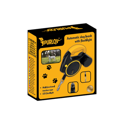 Automatisk hundesnor med LED lygte og 5m længde