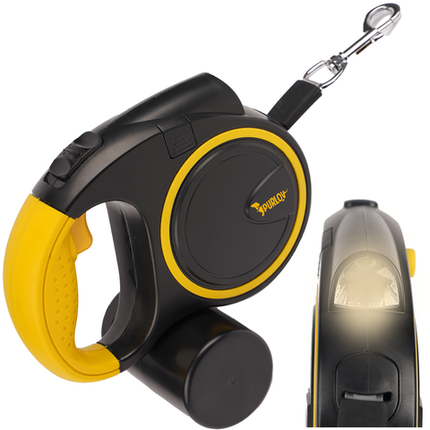 Automatisk hundesnor med LED lygte og 5m længde