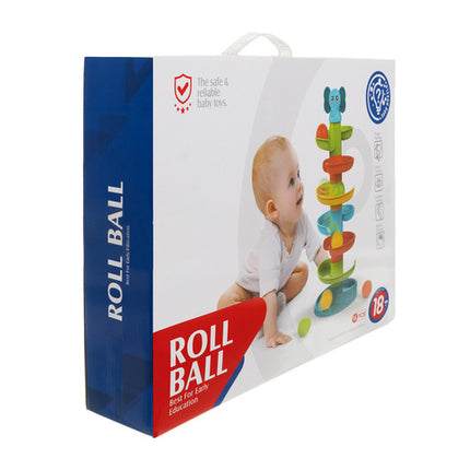 Farverig boldtårn til børn med spiralrutschebane