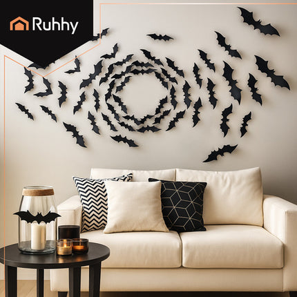 3D flagermus dekoration - 56 stk. til Halloween og fest