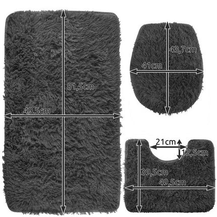 Badeværelses Sæt 3 Stk. – Bløde Gulvtæpper med Anti-Skrid og Toiletbetræk