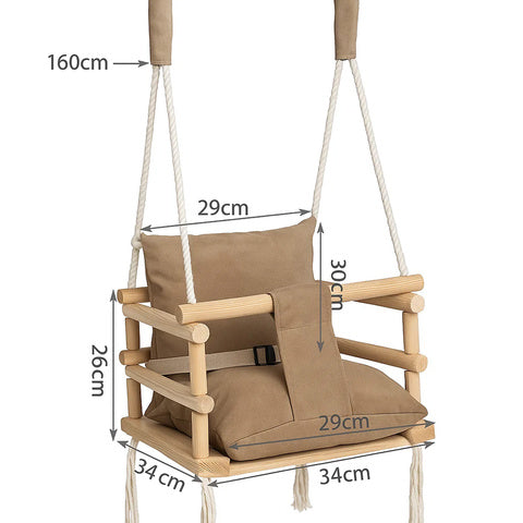 Beige sving til børn med sikkerhedsseler og nem installation
