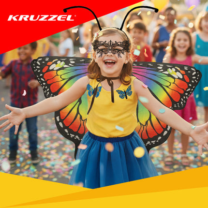 Børne kostume med sommerfuglevinger og tilbehør