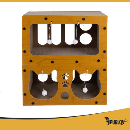Kradsebræt med hus og legesager til katte
