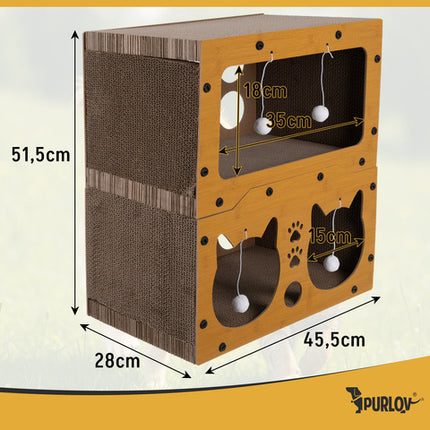 Kradsebræt med hus og legesager til katte