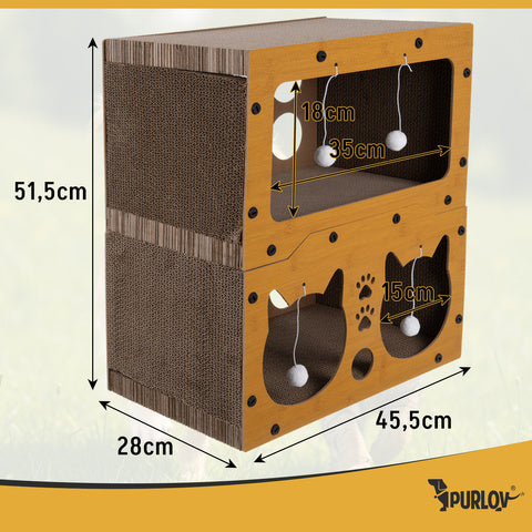 Kradsebræt med hus og legesager til katte