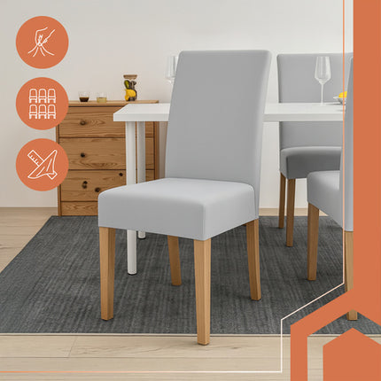 Stolbetræk sæt - 6 stk. lysegrå, elastiske og bløde